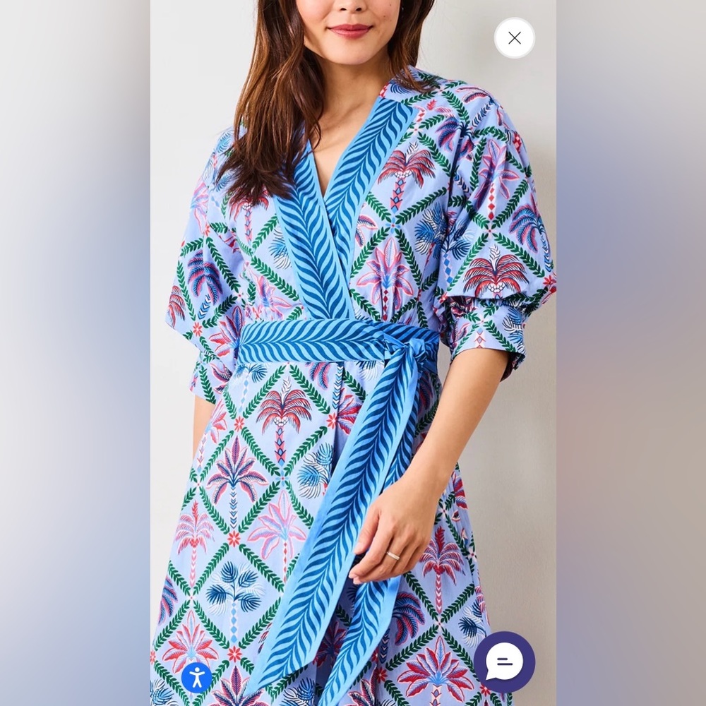 Printfresh Gabriela Maxi Wrap Dress Palm Tree Paradise Blue Cotton Poplin - Picture 4 of 5